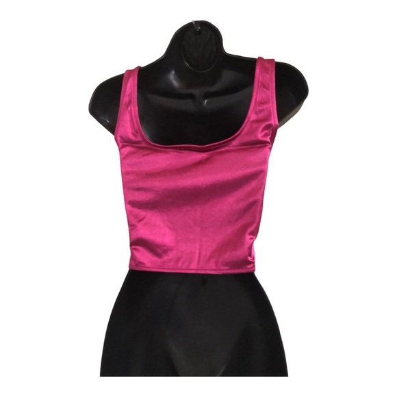 deep pink shaped hook n eye closure satin sheen effect sleeveless bustier size L - Picture 8 of 15